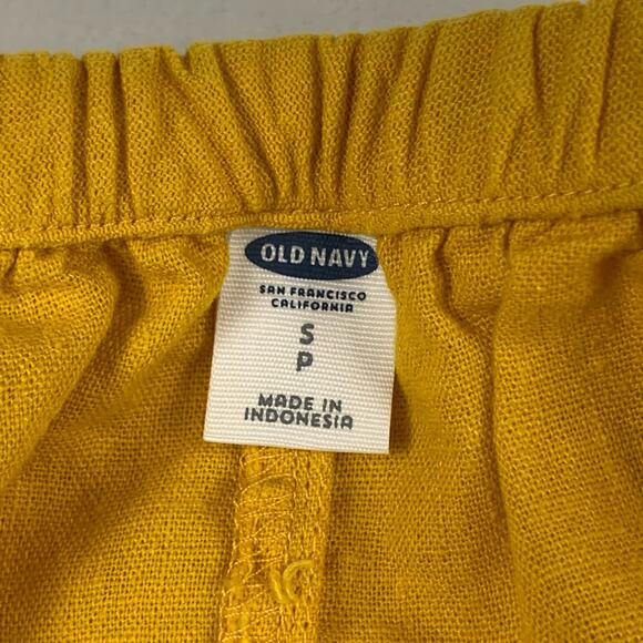 Old Navy Linen Blend Shift Dress Small Yellow Off Shoulder Ruffle Neck Mustard - Picture 4 of 9
